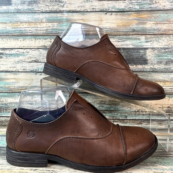 Born Forato Oxfords Womens Size 6.5M Brown Leather Slip On No Tie Cap Toe Shoes. - Picture 1 of 12